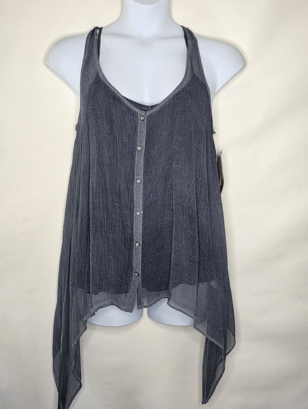 Sheer Racer Back Top with Cami Size XL Button-up Asymmetric Hem‎ Whimsigoth NEW